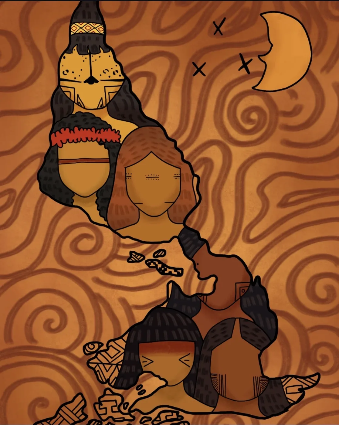 Mujeres indígenas formando el mapa de Abya Yala, obra de Juliana Gomes (Jaguatirika)